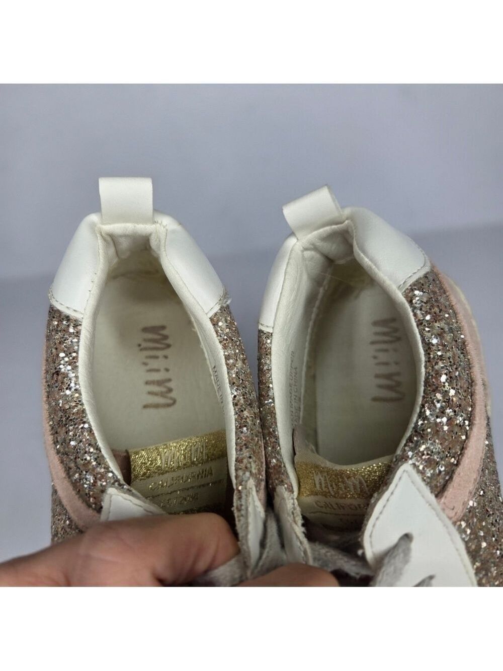 Mi.iM Glitter Star Pink White Mid-Rise Distressed Sneakers Women's Size 8.5 - Picture 9 of 12